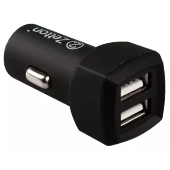 Автомобильное зарядное устройство Zetton, 2xUSB, 3.1А, кабель Apple 8 pin и Micro USB, черный (ZTCC3A2UA8MC)