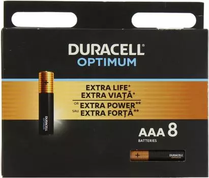 Батарейка Duracell Optimum, AAA (LR03), 1.5V, 8 шт