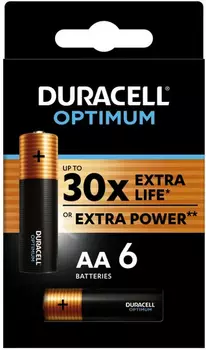 Батарейка Duracell Optimum, AAA (LR03), 1.5V, 6 шт. (B0056023)