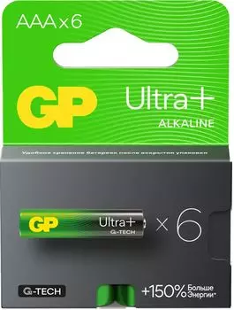 Батарейка GP Ultra Plus Alkaline, AAA (LR03), 1.5V, 6 шт. (GP 24AUPA21-2CRB6 96/768)