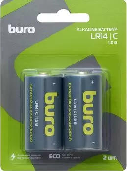 Батарейка Buro Alkaline, C (R14/LR14), 1.5V, 2 шт
