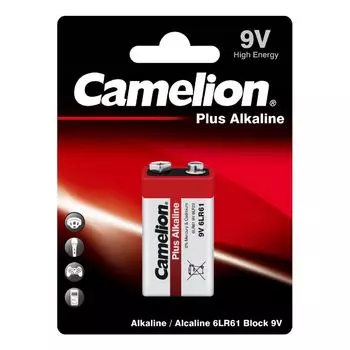 Батарейка Camelion Plus Alkaline, крона (6LR61/6LF22/1604A/1604S/6F22), 9V, 1 шт. (1655)