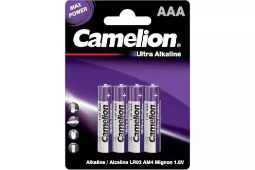 Батарейка Camelion Ultra Alkaline, AAA (LR03), 1.5V, 4 шт. (14985)