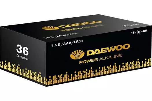 Батарея Daewoo Power Alkaline, AAA (LR03), 1.5V, 36 шт. (5042124)