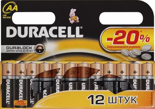 Батарейка Duracell LR6, AA (LR06/15А), 1.5V, 12 шт. (Basic)