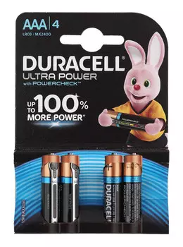 Батарея Duracell Ultra LR03-4BL MX2400, AAA, 1.5V, 4шт