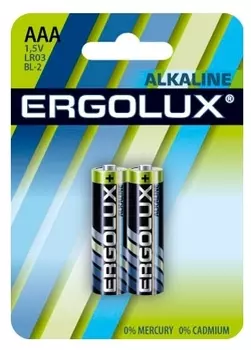 Батарейка Ergolux Alkaline, AAA (LR03/24А), 1.5V, 2 шт. (LR03 BL-2)