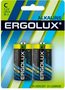 Батарея Ergolux Alkaline, C (R14/LR14), 1.5V, 2шт. (11751)