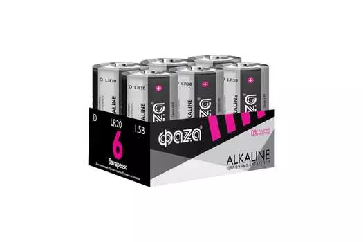 Батарея ФАZА Alkaline, D (LR20/13А), 1.5V, 6шт. (5030633)