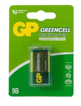 Батарейка GP Greencell, крона (6LR61/6LF22/1604A/1604S/6F22), 9V, 1 шт. (604G-BC1/1604GLF-2CR1 10/200)