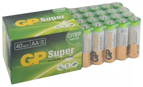 Батарея GP Super, AA (LR06/15А), 1.5V, 40шт. (15A-2CRVS40)