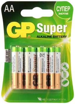 Батарея GP Super Alkaline, AA (LR06/15А), 1.5V, 4 шт. (GP 15A-2CR4 40/320)
