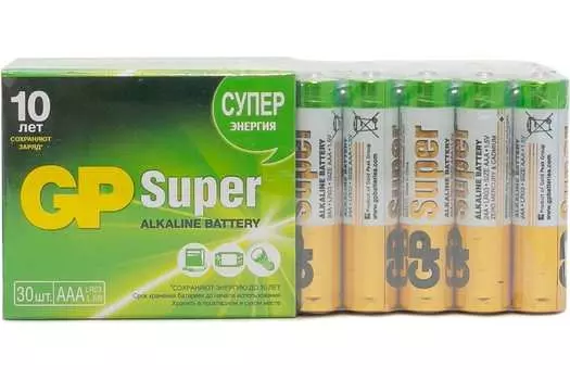 Батарея GP Super Alkaline, AAA (LR03/24А), 1.5V, 30 шт. (11816_)