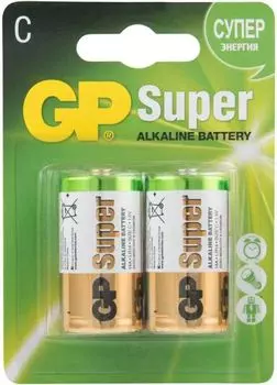 Батарея GP Super Alkaline, C (R14/LR14), 1.5V, 2 шт. (2674_)