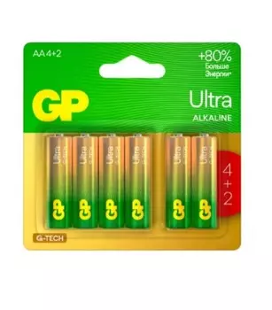 Батарейка GP Ultra Alkaline, AA (LR6), 1.5V, 6 шт. (4891199226427)