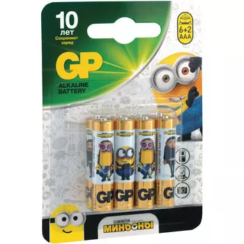 Батарея GP Ultra Миньоны, AAA (LR03/24А), 1.5V, 8шт. (24AMN2-2CR8)