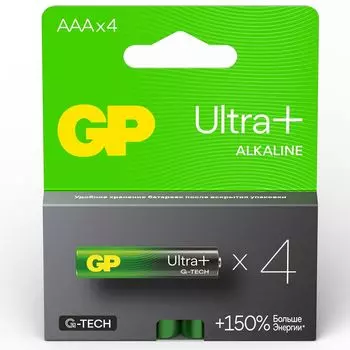 Батарейка GP Ultra Plus Alkaline, AAA (LR03), 1.5V, 4 шт. (GP 24AUPA21-2CRSB4)