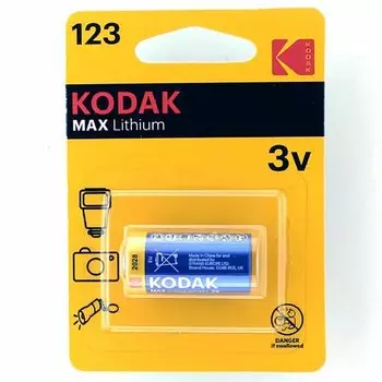 Батарея Kodak MAX, 123 (CR123/CR123A/CR17345), 3 В, 1 шт. (CAT30956223-RU1 )