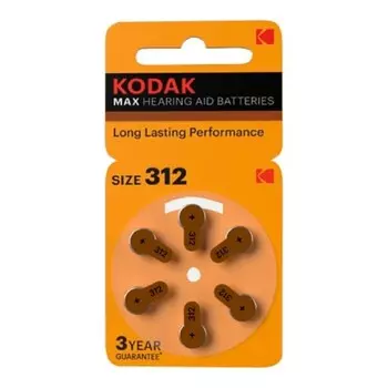 Батарея Kodak Max Hearing Aid, ZA312 (PR41, AC312, DA312), 1.4V, 6 шт. (B0051738)