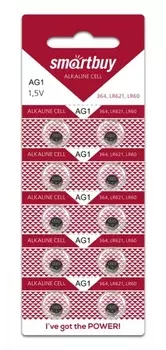 Батарея Smartbuy BUTTON CELLS, AG1, 364, LR621, 1.5V, 10шт. (SBBB-AG1-10B)