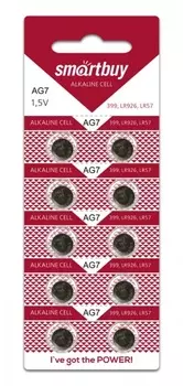 Батарея Smartbuy BUTTON CELLS, AG7, 399, LR926, LR927, 1.5V, 10шт. (SBBB-AG7-10B)