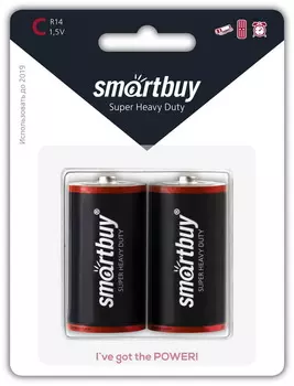 Батарея Smartbuy Super Heavy Duty, C, 3014, 1235, UM2, R14, 1.5V, 2шт. (SBBZ-C02B)
