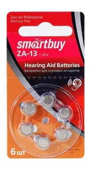 Батарея Smartbuy Zinc Air, ZA10, AC10, DA230, PR70, PR230L, 1.45V, 6шт. (SBZA-A13-6B)