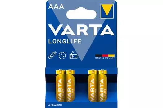 Батарея Varta Longlife, AAA (LR03), 1.5V, 4 шт. (4103101414)