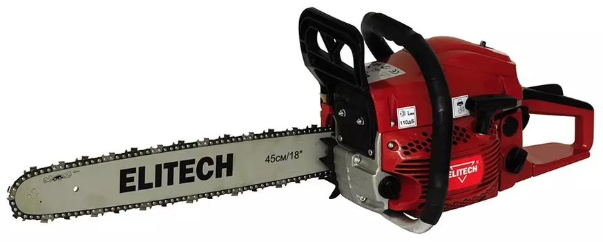 Бензопила Elitech БП 45/18, 2.4 л.с., бензиновая, шина 45см, шаг 3/8 дюйма, емкость топливного бака 510мл, 6кг