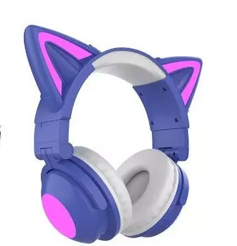 Беспроводная гарнитура Qumo Party Cat mini ВТ 0050, Jack 3.5mm, синий/фиолетовый (ВТ 0050)