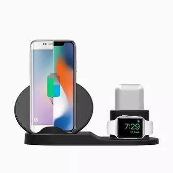 Беспроводное зарядное устройство WC01, 2A, три устройства (смартфон, часы, наушники), черный (118913)