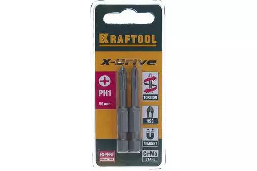 Бита Kraftool EXPERT PH1, 50мм, 1/4 (тип Е), ударная, 2шт. (26121-1-50-2)