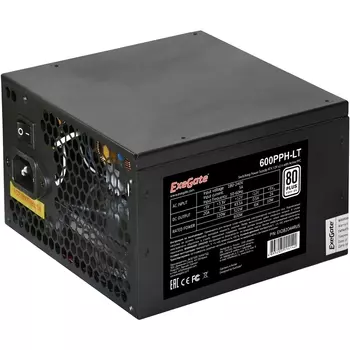 Блок питания 600 Вт ATX Exegate 600PPH-LT-S-OEM, 120 мм, 80 Plus, Bulk (OEM) (EX282044RUS-OEM-S)