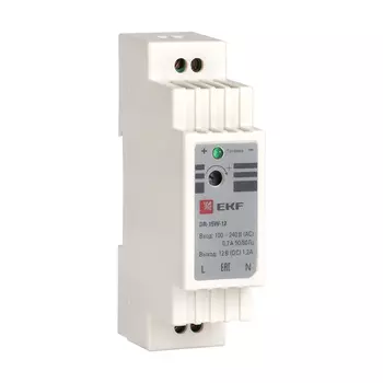 Блок питания EKF DR-15W-12, на DIN-рейку, 12В, 1.25А, 15Вт, белый