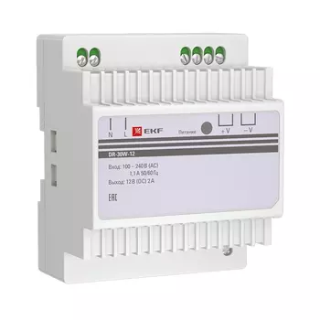 Блок питания EKF dr-30w-12, 12В для на DIN-рейку, белый (dr-30w-12)