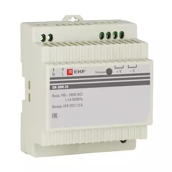 Блок питания EKF DR-30W-24, 24В для на DIN-рейку, белый (DR-30W-24)