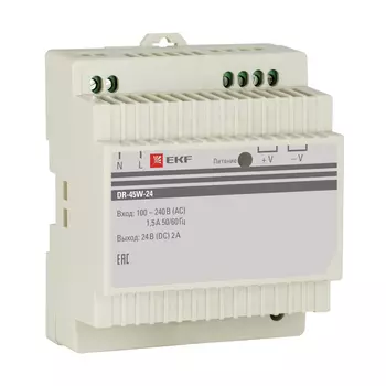 Блок питания EKF DR-45W-24, на DIN-рейку, белый (DR-45W-24)