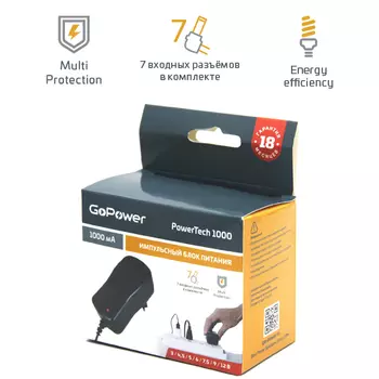 Блок питания GoPower PowerTech 1000, импульсный, 1000мА, черный (00-00015335)