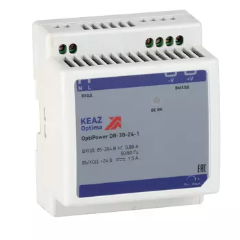 Блок питания КЭАЗ OptiPower DR-30-24-1 для на DIN-рейку, белый (284544)