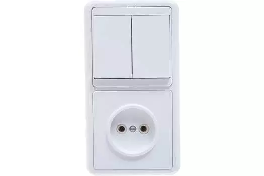 Блок розетка+выключатель Кунцево-Электро Бэлла БКВР-038, выключателей: 1, розеток: 1, белый (5827)