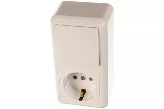 Блок розетка+выключатель Кунцево-Электро Оптима БКВР-405, выключателей: 1, розеток: 1, белый (8064)