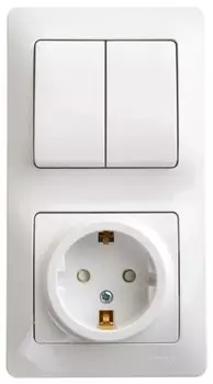 Блок розетка+выключатель Schneider Electric GLOSSA GSL000174, выключателей: 2, розеток: 1, белый (GSL000174)