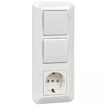 Блок розетка+выключатель Schneider Electric Прима, выключателей: 2, розеток: 1, белый (BK2VR-008V-b)
