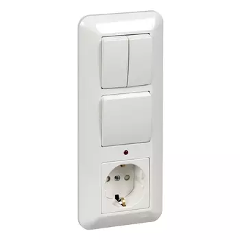 Блок розетка+выключатель Schneider Electric Прима, выключателей: 2, розеток: 1, белый (BK2VR-008A-B)