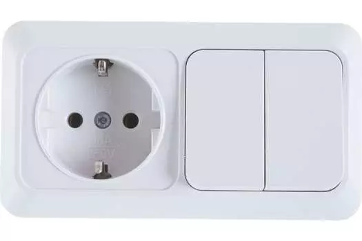 Блок розетка+выключатель Universal Олимп О0033, выключателей: 1, розеток: 1, белый (О0033)