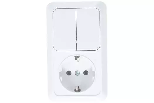 Блок розетка+выключатель Universal Олимп О0040, выключателей: 1, розеток: 1, белый (О0040)