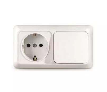 Блок розетка+выключатель Universal Олимп, выключателей: 1, розеток: 1, белый (О0032)