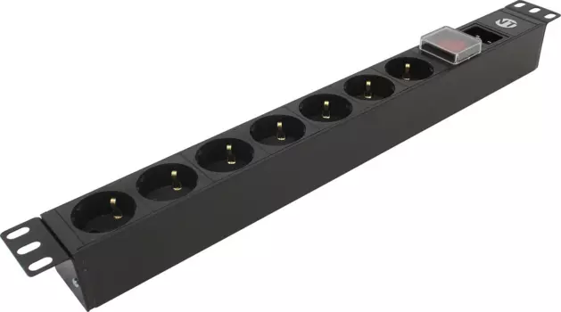 Блок розеток 1 U, кол-во розеток: 7 (7xЕвро), 16A, черный, выключатель, NT SOC.BR 230.16B-7S-С20 (447072)