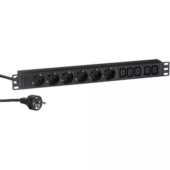 Блок розеток (PDU) ExeGate ServerPro PDU-19H011 Al-5C136S-EU2.5CU, 1U, кол-во розеток:11 (6xЕвро/5xC13), 16А, черный, кабель питания 2.5 м (EX280869RUS)