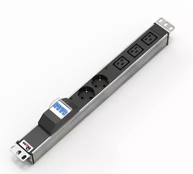 Блок розеток 1U, кол-во розеток: 5 (2xЕвро/3xC19), черный/серебристый, Выключатель, R-32-2S-3C19-A-I-440-K, ЦМО